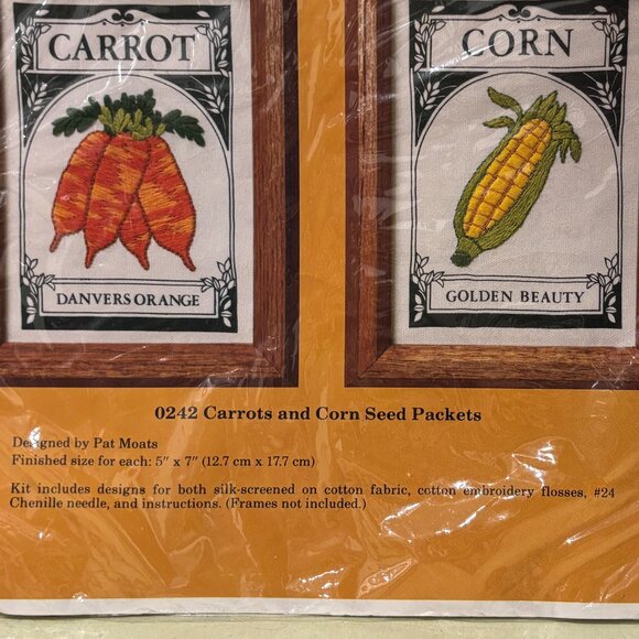 Vintage Creative Circle Kit# 0242 Carrots and Corn Seed Packet Embroidery Crewel - Picture 5 of 6